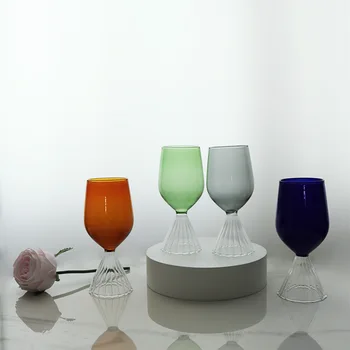 Factory wholesale hand blow new design colorful  goblet for cocktail luxury wine glasses high borosilicate glass