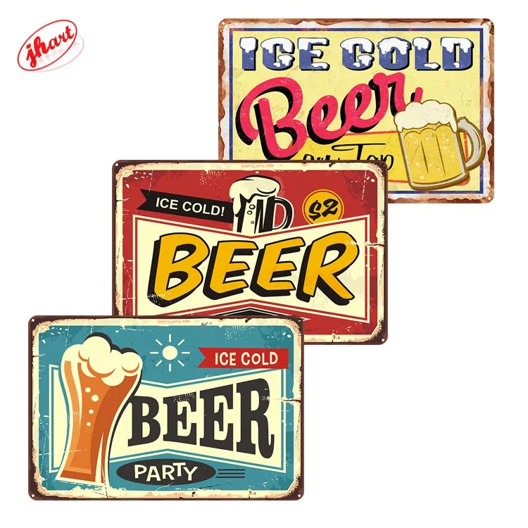 thumbnail image 2 of Ice Cold Beer Rustic Vintage Metal Sign - 8x12 Inches, Decorative Bar Sign For Man Cave Or Garage 2 of 5