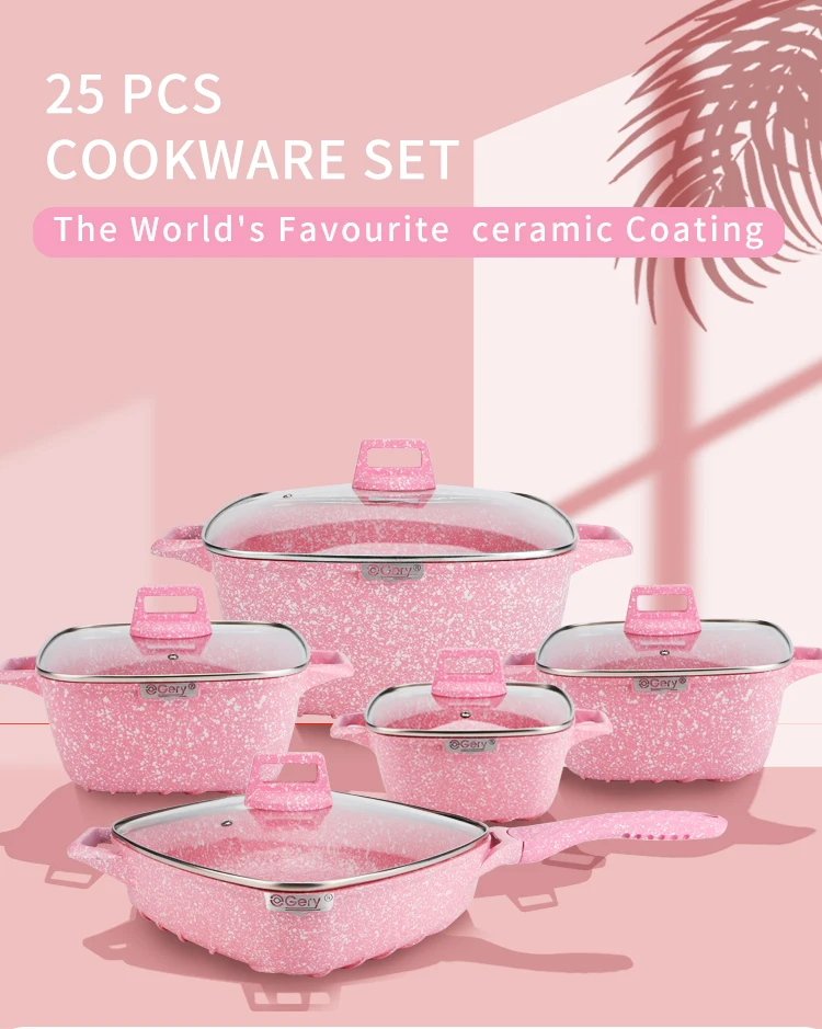 Hot Cooking Induction Die Cast Aluminum Pots Pink Cream Speckles Pans