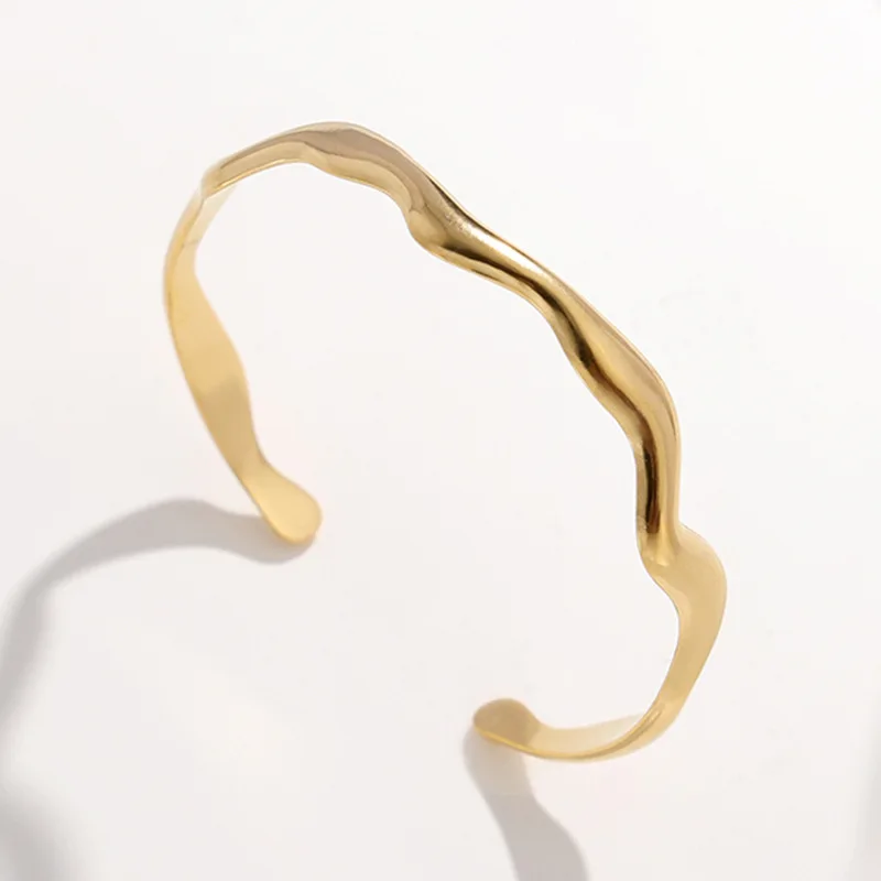 Simple New Design Irregular Wave Shaped Stainless Steel Bracelets for Women Ins Fashion Jewelry Bracelet Accessories
