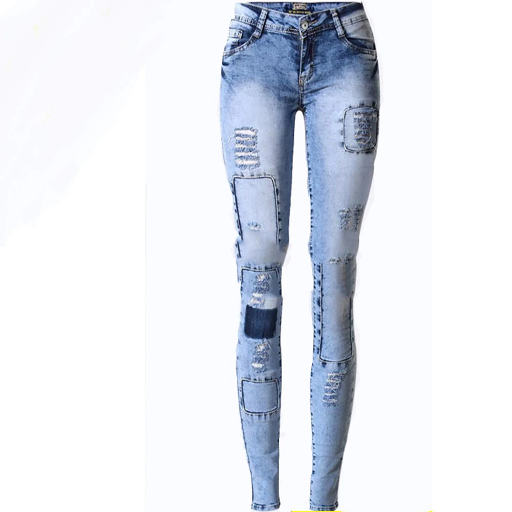 Pantalones vaqueros rasgados para chicas adolescentes, Jeans ajustados de  cintura alta con botones y bolsillos, elásticos, con agujeros, 2021|Pantalones  vaqueros| - AliExpress