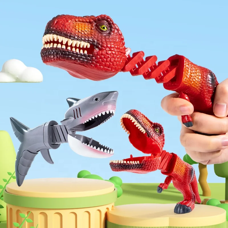 Wholesale Telescopic Dinosaur Toys Spring Clamp Tyrannosaurus Hand Grabber  Toy Retractable Funny Kids Toy Guns