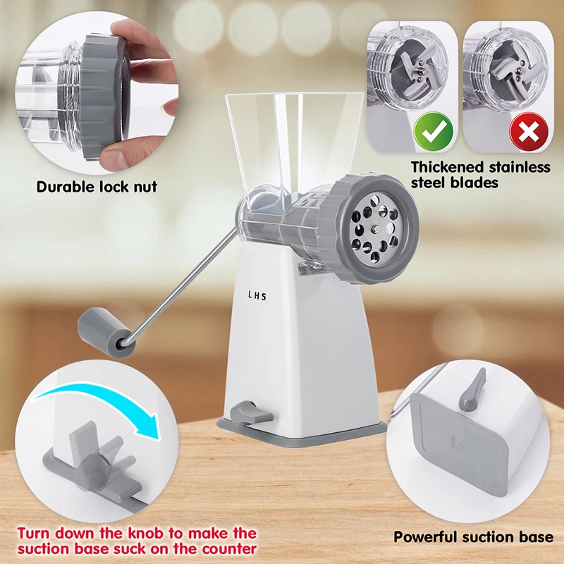 Hand Crank Manual Meat Grinder with Powerful Suction Base