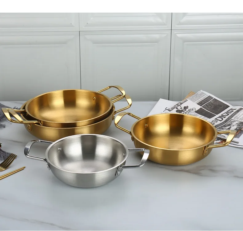 Korean Style Gold Stainless Steel Noddle Hot Pot Instant Noodle Pot Seafood Dry Pots for Home Cooking