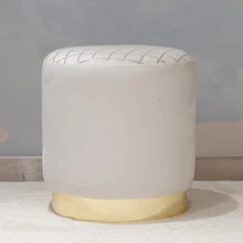 HStex 2024 New Velvet Gold Base Ottoman Stool Pouf Mirrored Ottoman