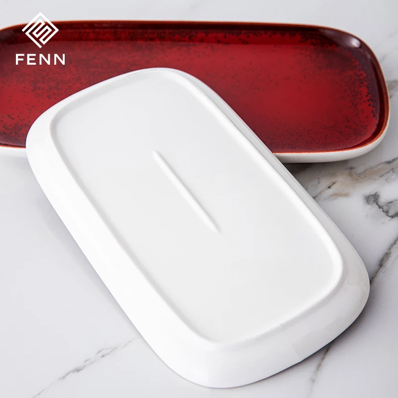 FENN Low MOQ Reactive Red Serving Tray Platter Hotel Restaurant Luxury Ceramic Appetizer Salad Meat Serving Platter