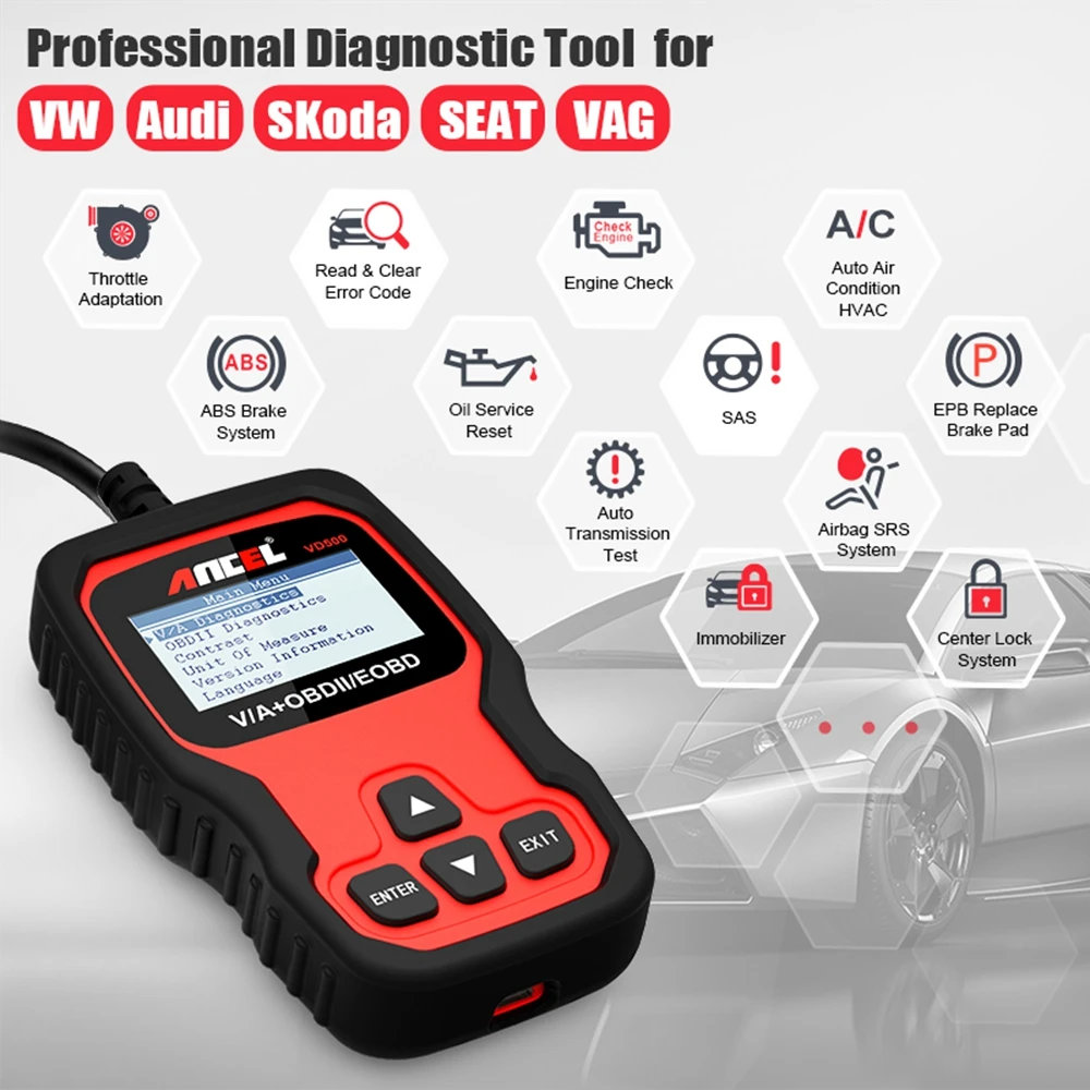 Professional Code Reader Ancel VD500 OBD2 Car Scanner Oil TPS EPB Reset Diagnostic Tool for VW OBD 2 Car Diagnosis Scanner