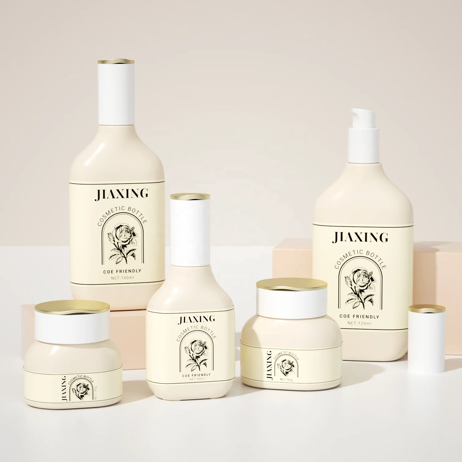 High Quality Custom Frosted 40ml 100ml 120ml  Glass Cream Jar Face Serum Lotion Bottles with Pump Cosmetic Glass Bottle Set
