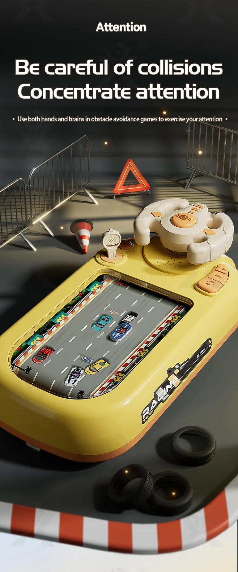 Chengji Racing Car Electronic Adventure Game Steering Wheels Toys Kids Educational Desktop Simulation Steering Wheel Toy Game