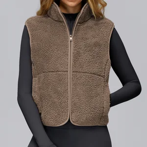 Wholesale High Quality Outdoor Thickened Fleece Zipper Vests Sports Yoga Sleeveless Clothes Solid Pattern Women Warm Vest
