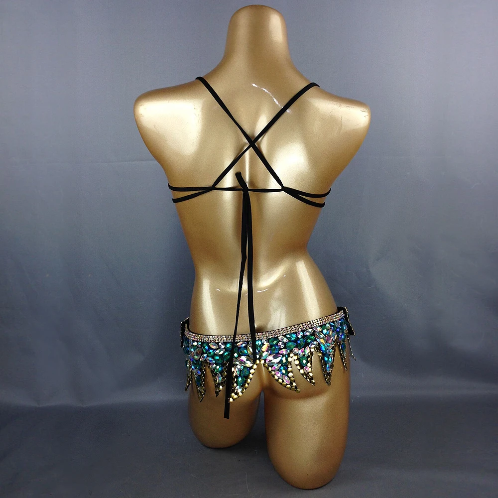 New Sexy Samba Carnival Wire Bra & Belt Costume 2pcs/Set Rainbow