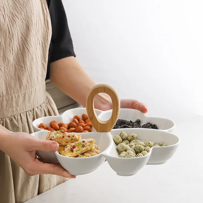 Ceramic Compartment Plate Tray for Snack Serving Divided Tray for Dried Fruit and Nuts Dinnerware Sets