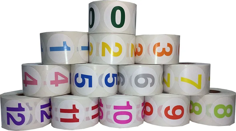 Number Labels 1.5 Round Bulk Package 1-12 White Stickers with Black Numbers