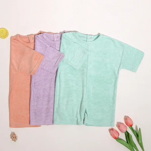 Custom Design Summer Newborn Infant Jumpsuit Short Sleeve T-shirt Knitted Snap Button Baby Rompers Set