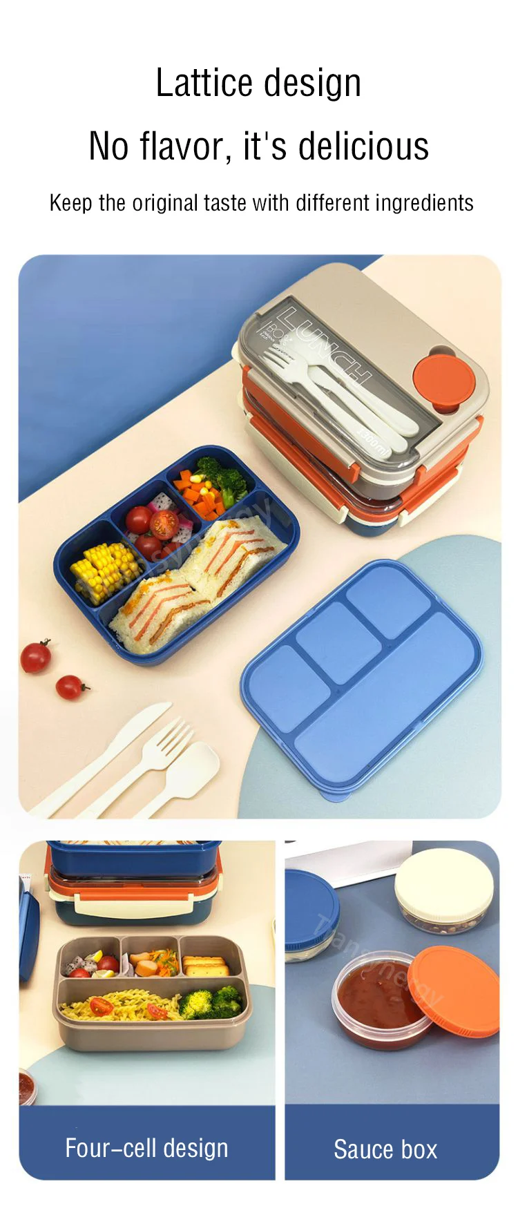 Hot Sale 4-compartment Plastic Student Lunch Storage Box Sealed 