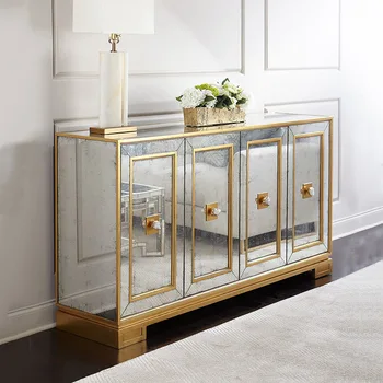 2021 Morden Antique Mirrored Gold Cabinet Sideboard 2 Doors Buffet Table For Home Hotel Restaurant