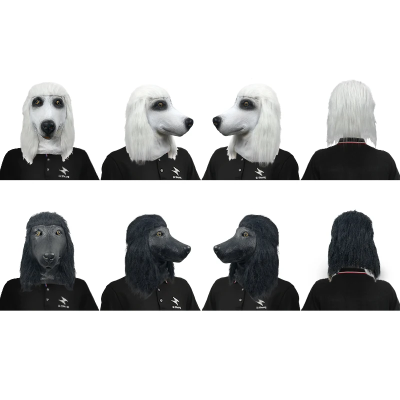 Pretty Realistic Dog Full Face Mask  Animal Headgear Costume Latex Poodle Mask Christmas Party Masks
