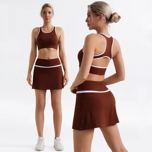 Custom Logo Sleeveless Sports Wear Outdoor Golf Skirt Women Two Piece Pleated Picalball Tennis Skirt Dress Set for Women Girls