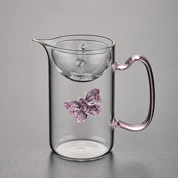 Butterfly Green Mandarin Glass Tea Cup High Borosilicate High Temperature Resistant Simple Household Tea Sea Divider Fair Cup