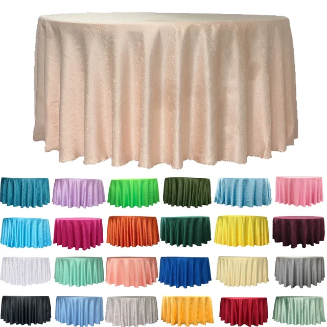 120 132 Inch Round Champagne Polyester Fabric Table Cloth Jacquard Table Cover for Wedding Party Banquet Events Hotel Restaurant