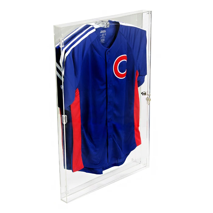 Wall Mounted Clear Acrylic Jersey Display Case With Hinged Door Acrylic T Shirt Display Frame
