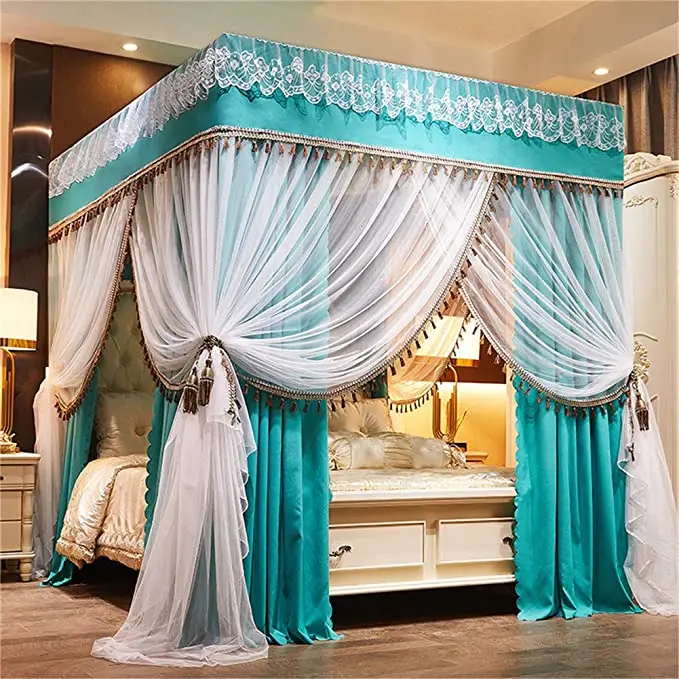 Double layer luxury square bed canopy 4 student foldable nylon 4 corner mosquito net frame with bed mosquito bed net