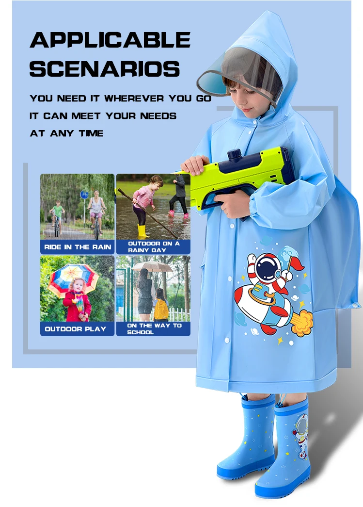 Back to school EVA waterproof rain coat cartoon print raincoats with schoolbag children's raincoat for kids students supplier