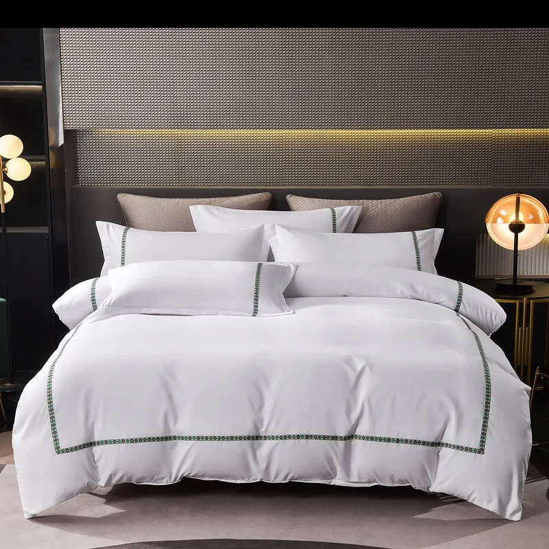 Custom White Hotel 100% Cotton King Queen king size beds bed sheets bedding set manufacture