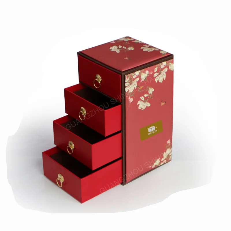 Warm color Chinese Traditional Style Three layers of the drawer Luxury  Mooncake Cardboard Cookie Cardboard Gift Box - AliExpress