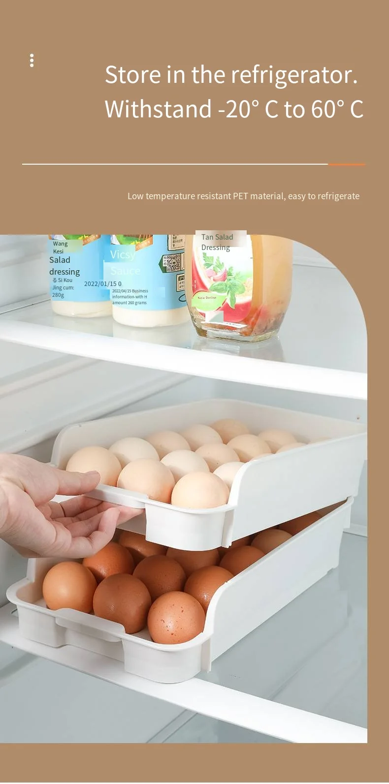 New creative can superimpose egg box refrigerator Drawer type fresh-keeping box egg storage box factory