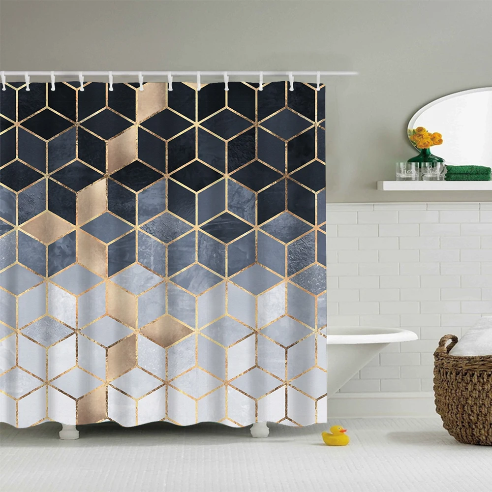 Geometric Bathroom Shower Curtain Digital Printing Curtains Waterproof