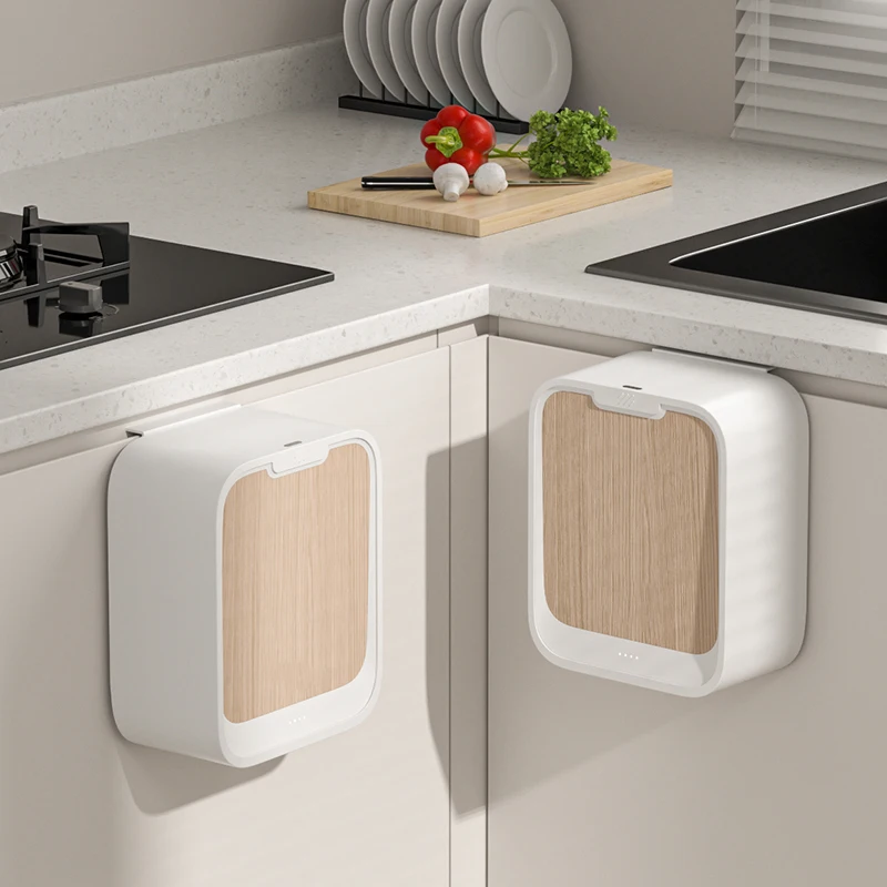 Automatic Plastic Wood Color Wall Mounted Induction Smart Dustbin Houseware Automatic Bin Trash Can with Sensor
