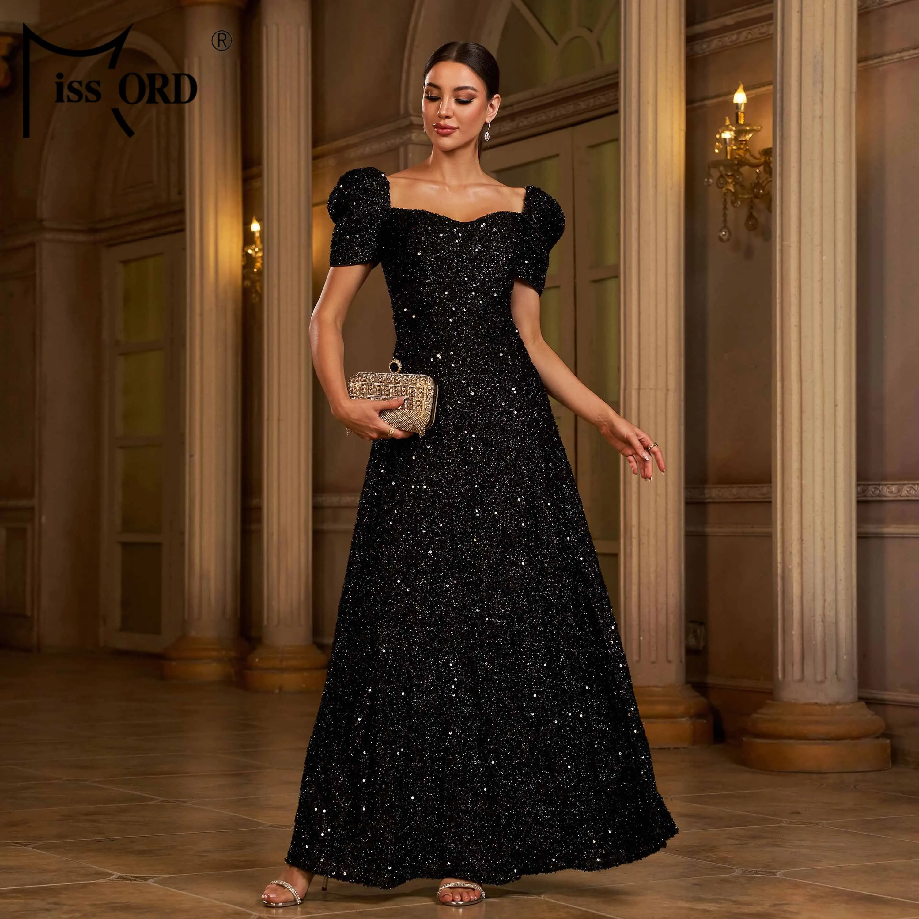 missord sequin dress Sequin Long Sleeve V-neck Mini Party Dress MCC1213