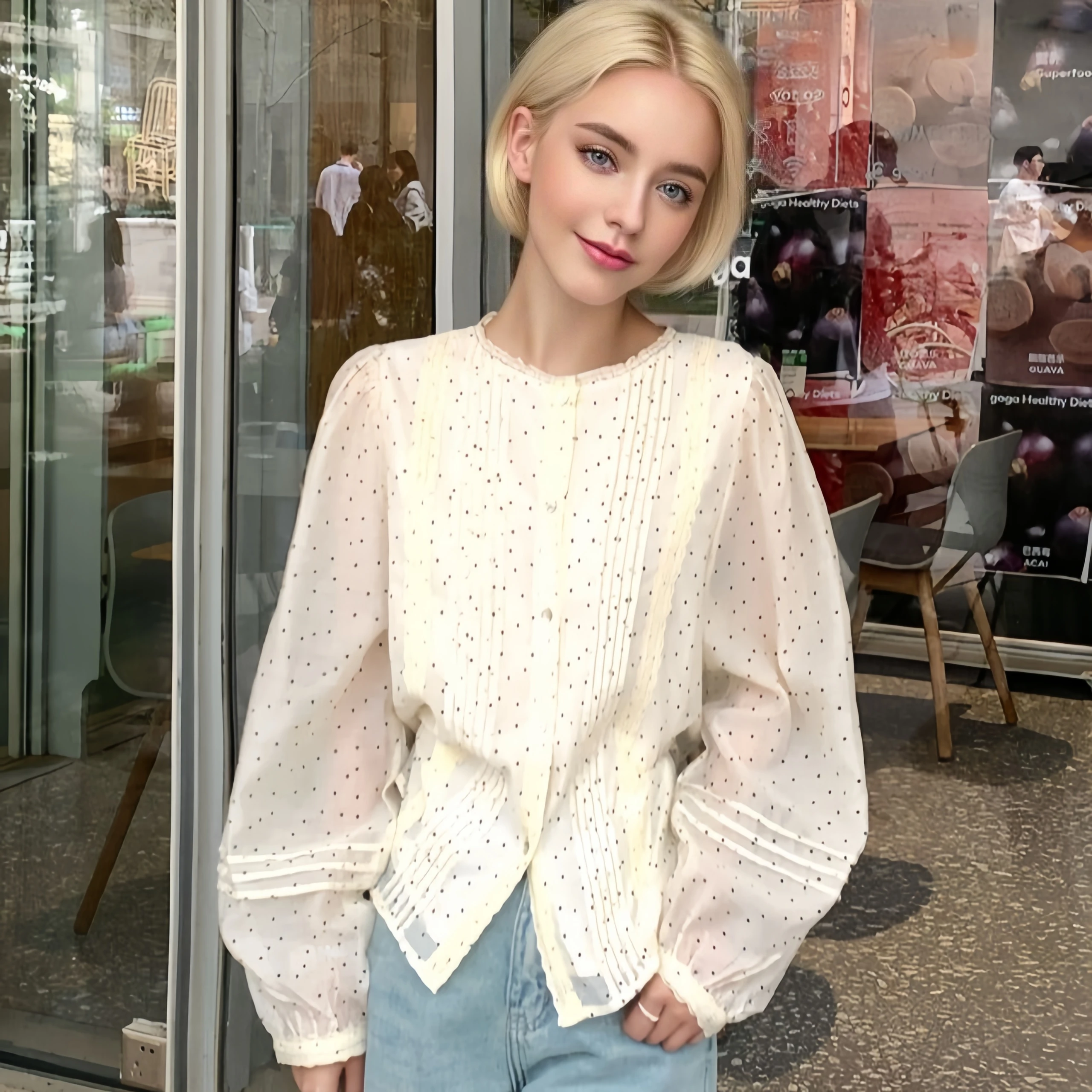 Spring and Summer Wear Become Young Polka-dot Design Lyocell Fiber Shirt Women's Shirt Sweet Fe