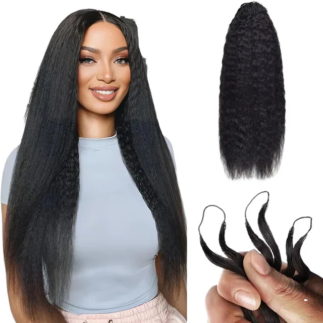 KAMA Pre-Looped Virgin Remy Natural Kinky Straight Body Wave Kinky Curl Crochet Human Hair Extension Feather Line Twist Yaki