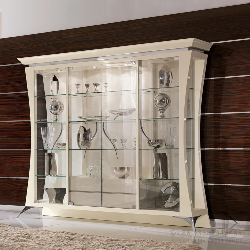 Classical showcase with Four Doors Luxury Style Wine Glass Display Cabinet