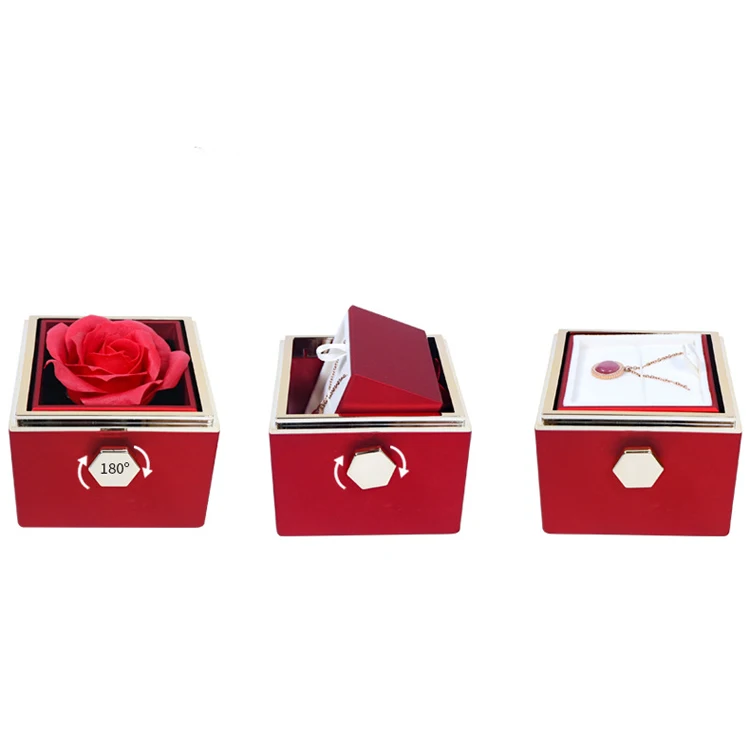 Valentines day gift 2023 premium exquisite rose flower jewelry rotating rose box