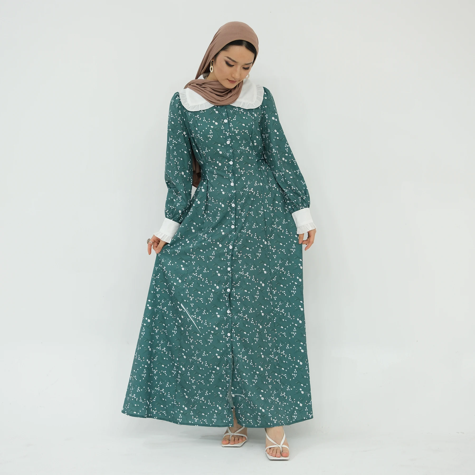 white christmas dresses Meraj Blue and Gold Embroidered Formal Modest Long Maxi Dress | Modest Muslim Dresses main image 1