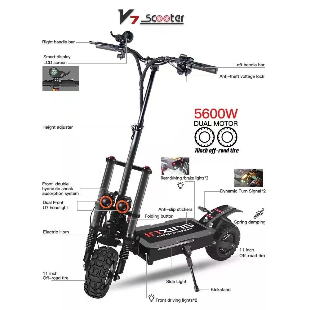 Eu Warehouse Powerful Adults Dual Motor E Scooter 11inch 5600w 100km