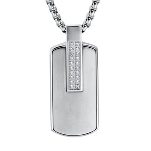 Tizti Jewelry Homme Engravable Pendant My Daily Styles Stainless Steel Silver-Tone White CZ DogTag Necklace Pendant with Chain