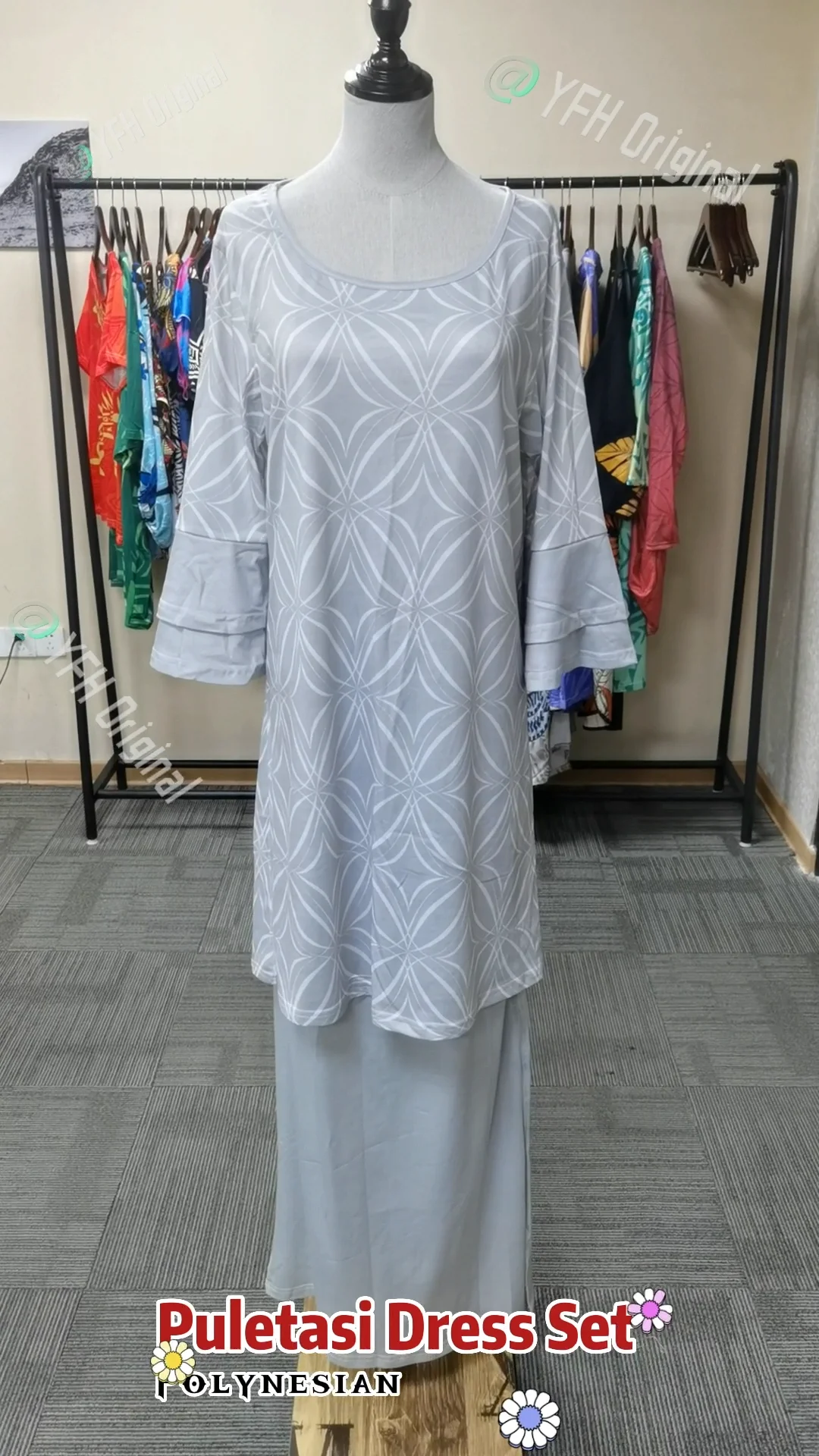 Samoan Polynesian Couple's Set - Women's Dress & Men's Shirt Custom Puletasi Long Skirt Outfit (White)