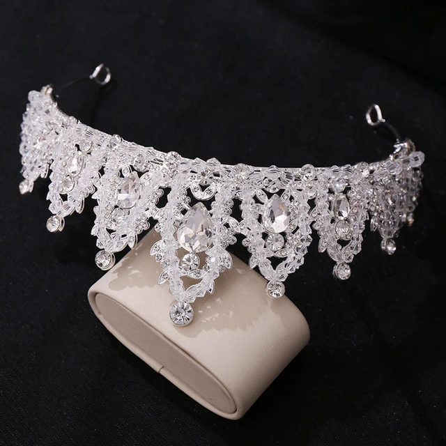 White Crystal Handmade Beaded Bridal Crown High Quality Metal Diamond Wed accessories Rhinestone Couronne De Mariage 2024