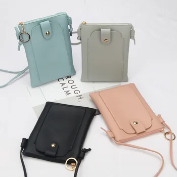 Foreign Trade Pure Color PU Coin Purse Summer Waterproof Mobile Phone Bag Single Shoulder Crossbody Small Bag