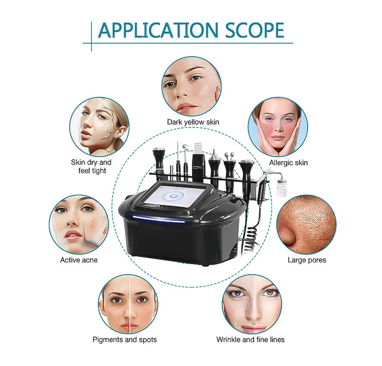 Upgrade your aesthetic services with the AQUA SKIN SMART 9-in-1 facial machine. Featuring hydro dermabrasion, RF, ultrasound, oxygen infusion, and microcurrent technology for deep cleansing, lifting, and skin rejuvenation. Ideal for clinics and beauty salons. AQUA SKIN SMART 9-in-1 Multifunction Facial Machine
