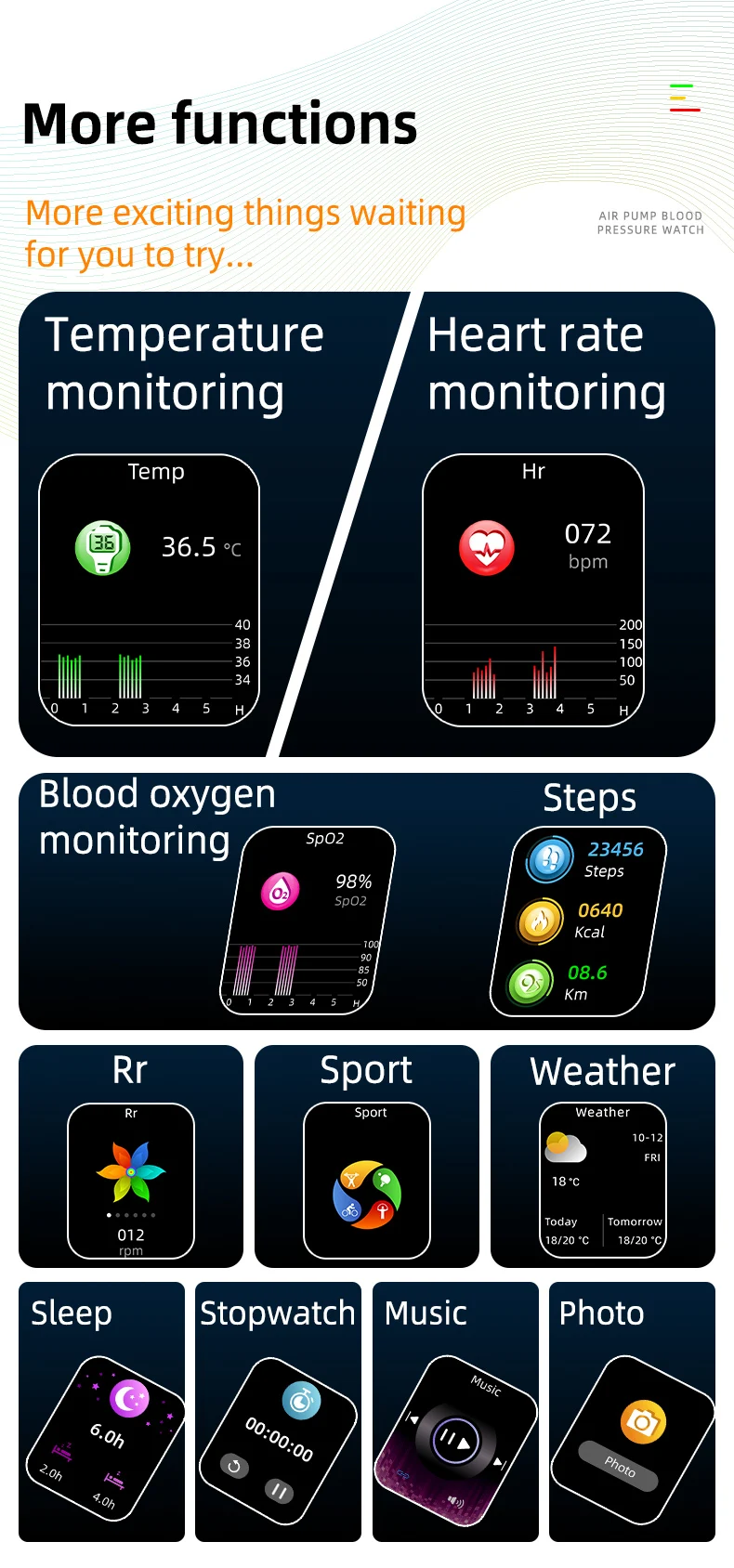 2022 New Arrival P60 Medical Grade Portable Accurate Air Pump Air Bag Blood Pressure Heart Rate Monitor Health Smart Watch (8).jpg