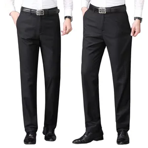2026 Hot Sale Men's Casual Slim Zipper Long Straight Cotton Trousers Business Formal Work Suit Jogger Pattern Pocket Decoration