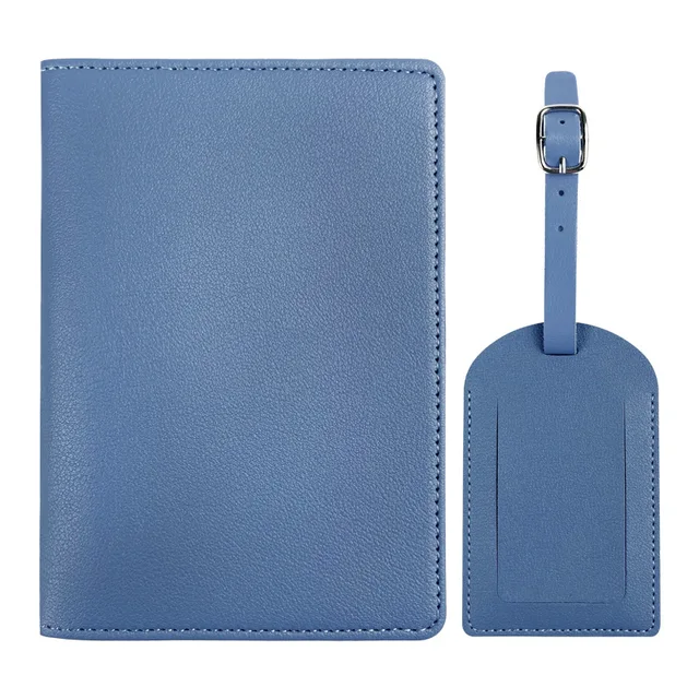 Custom Logo PU Passport Cover Luggage Tag Set Low MOQ PU Leather Suitcase Tags Passport Holder Set for Promotions Travel Gift