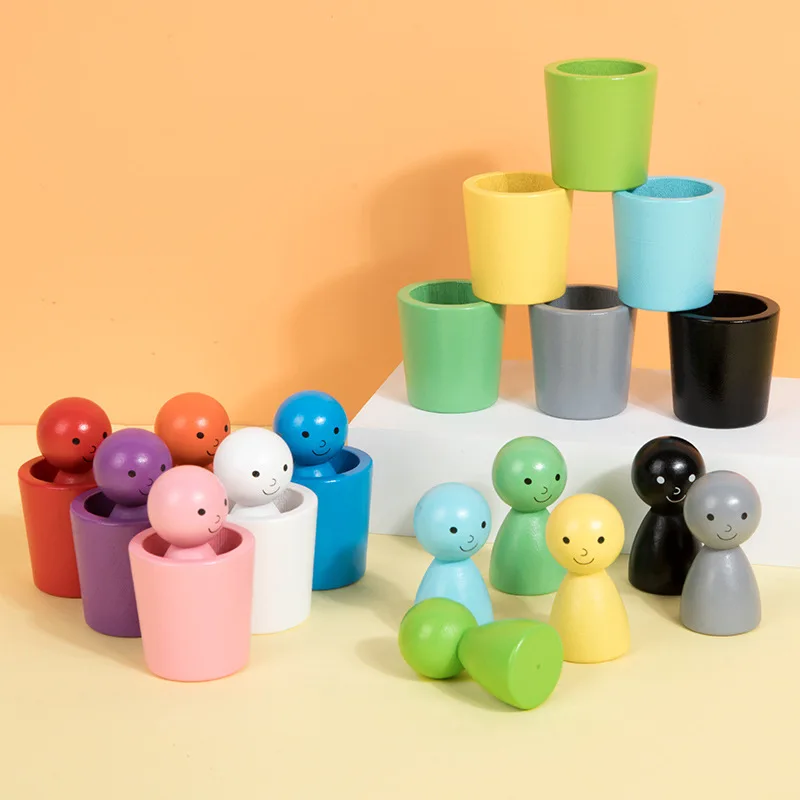 2024 New Baby Color Sorting Cup Game Montessori Color Matching Toys for Kids Early Educational Peg Doll Children Wooden Toy