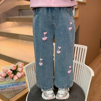 Children's Autumn Jeans Girls' Casual Stylish Straight-leg Pants 2025 New Style Fashionable Spring Long Pants for Baby Girls