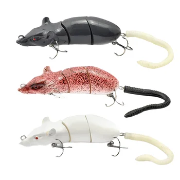 Hand Carved Vivid Engraved Jointed Swimbait 3 Section Mouse Fishing Lure Floating Top Water Rat Wake Bait for River and Lake – Soft Lure – view 2